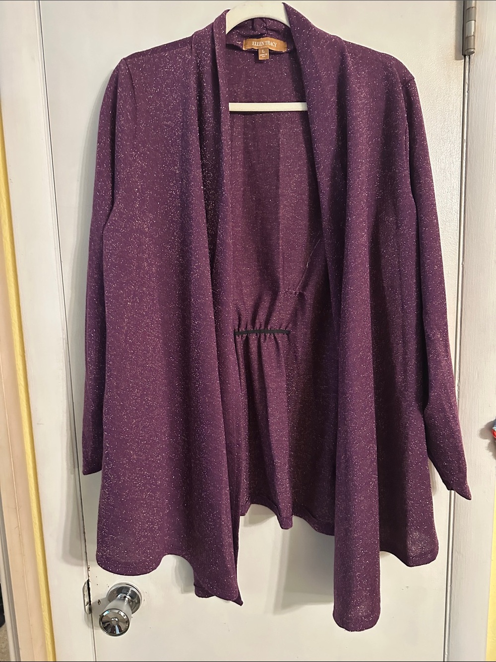 Ellen Tracy Plum Sparkle Open-Front Cardigan